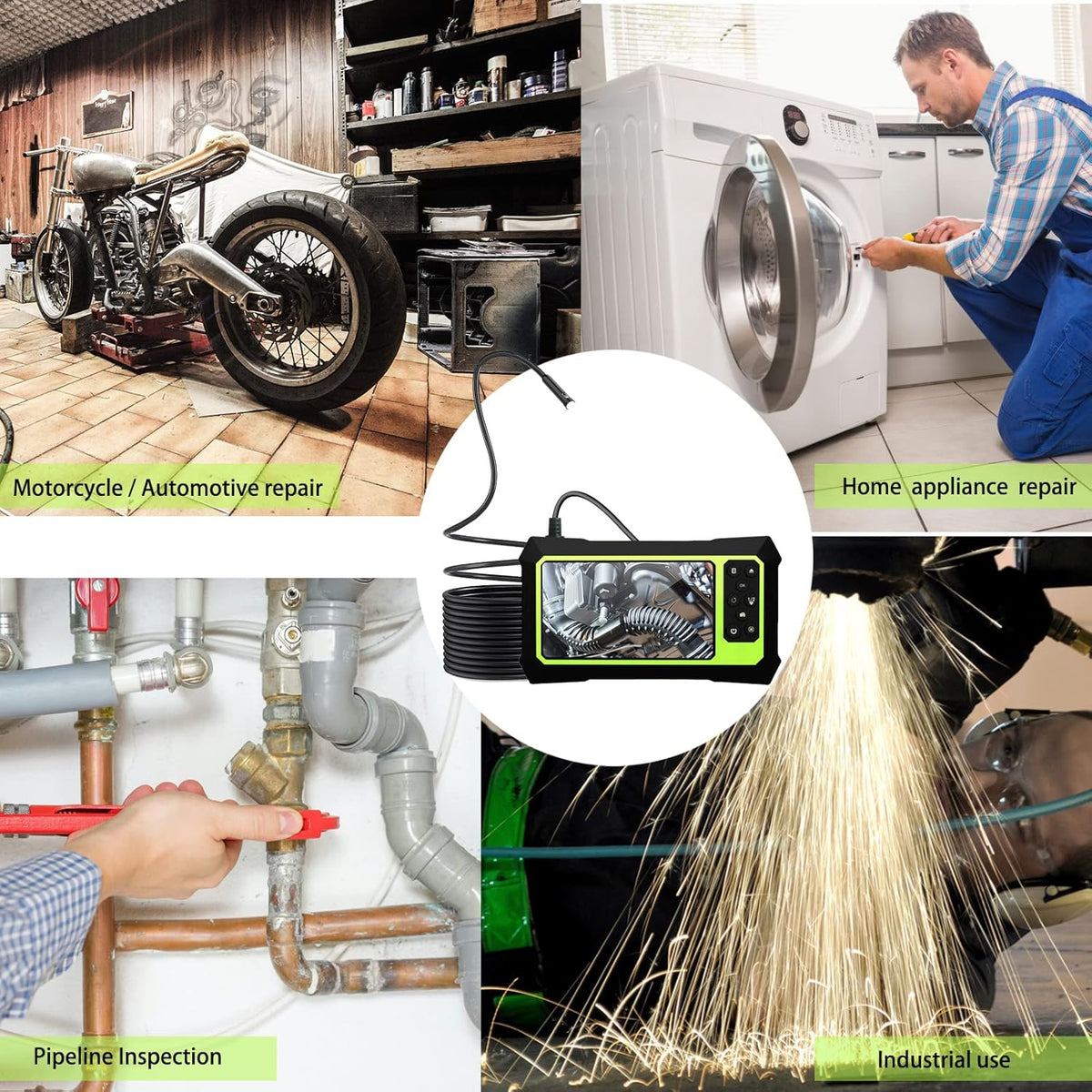 Dual Lens Video Endoscope Camera with Lights, 1080P Borescope Inspection Camera, 8 mm IP67 Waterproof, 16.5FT Semi-Rigid Cable, 32GB Card O381