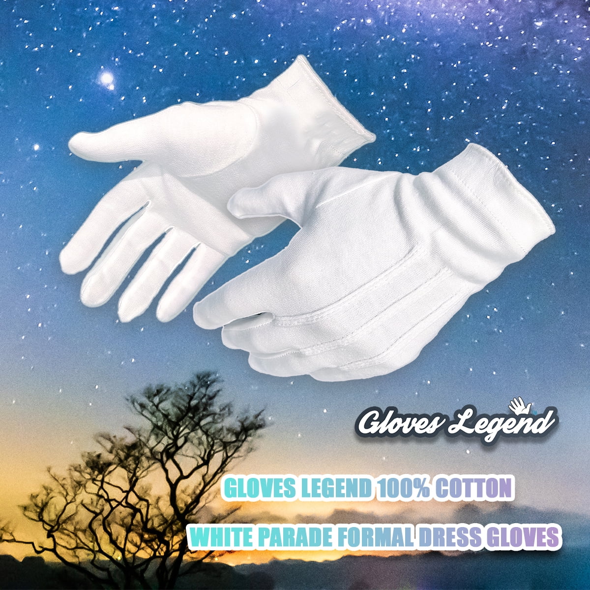 3 Pairs 100% Cotton White Parade Dress Gloves Z692