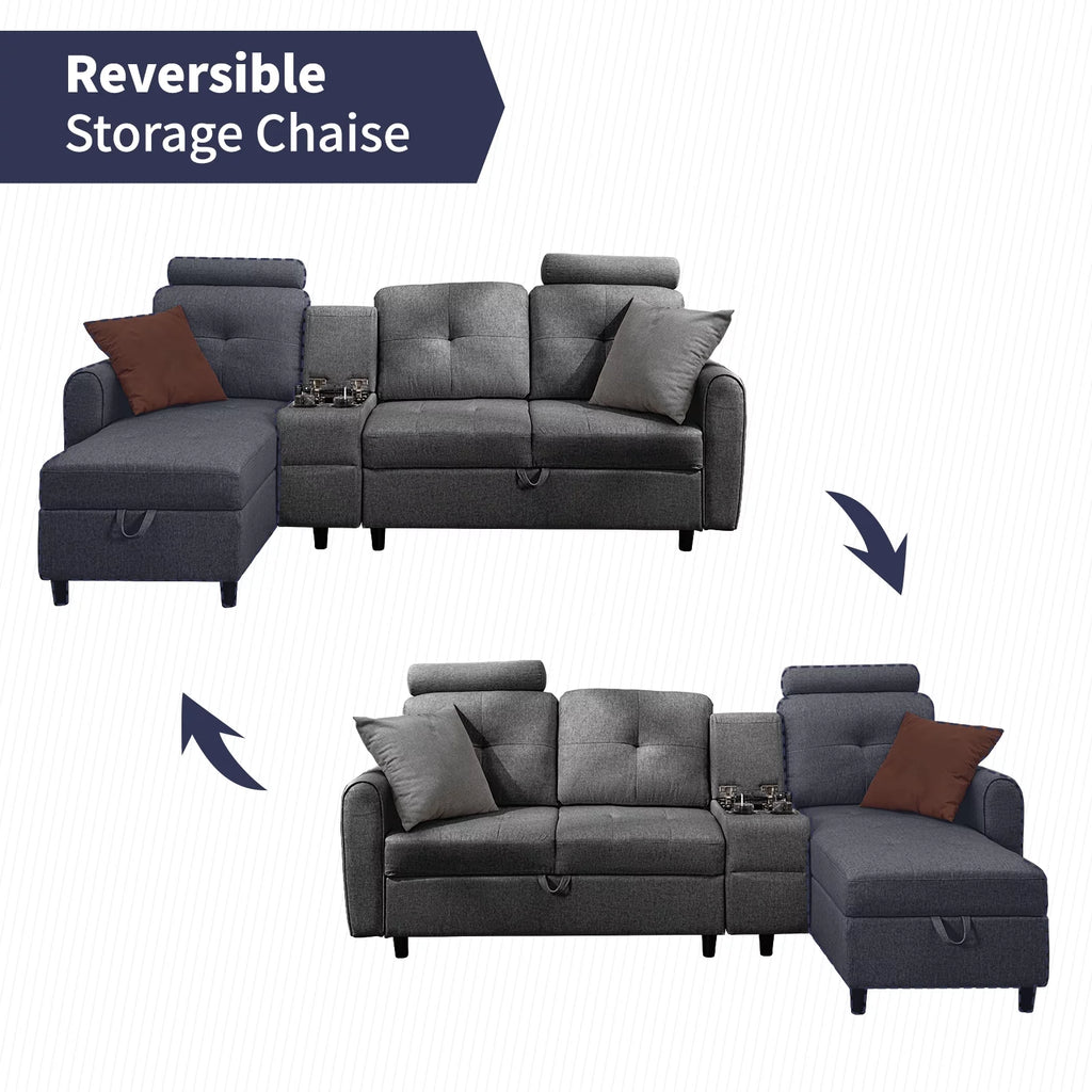 Dark Grey L Shaped Sectional Sofa with Storage Chaise O8313