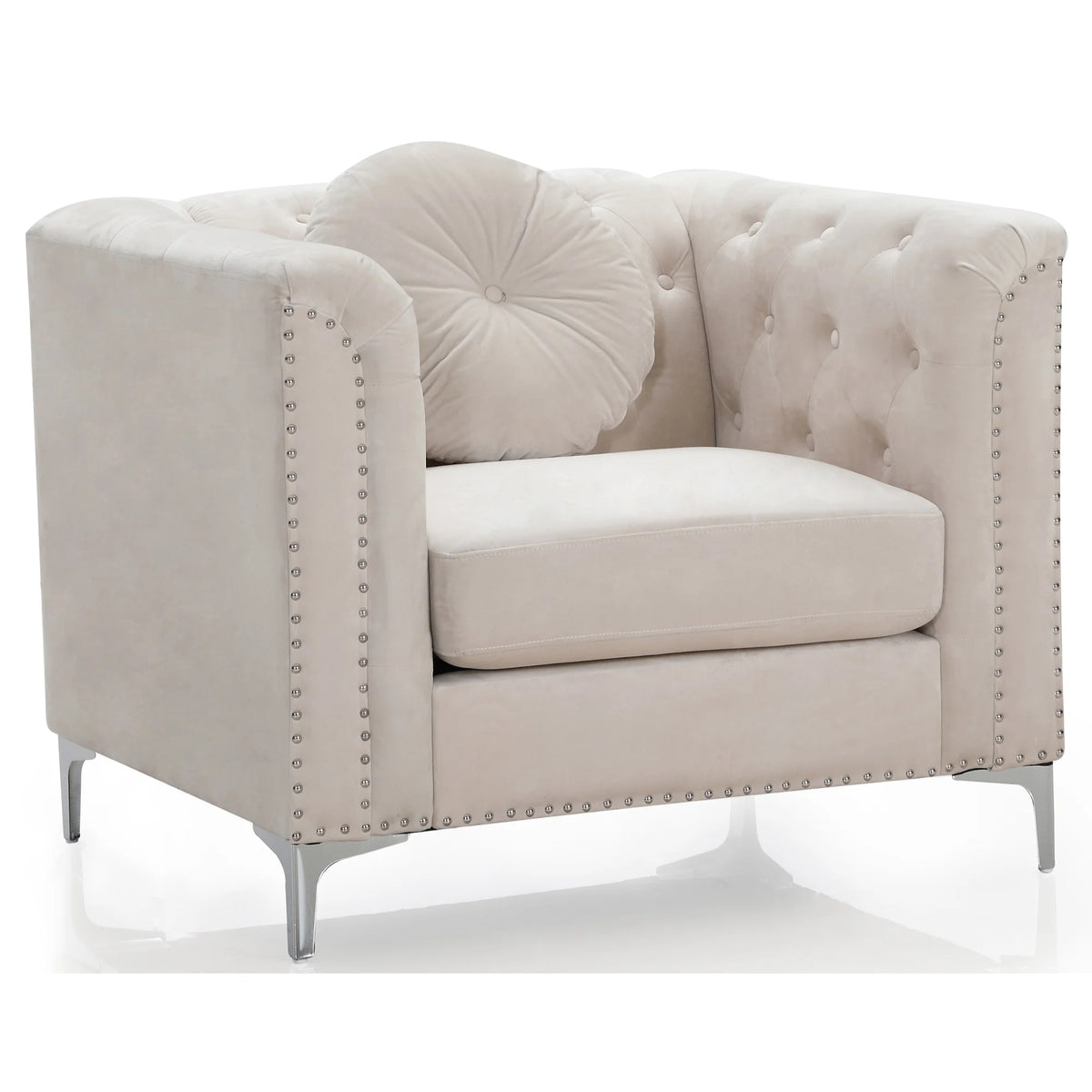 Ivory Tufted Velvet Accent Chair Z10276