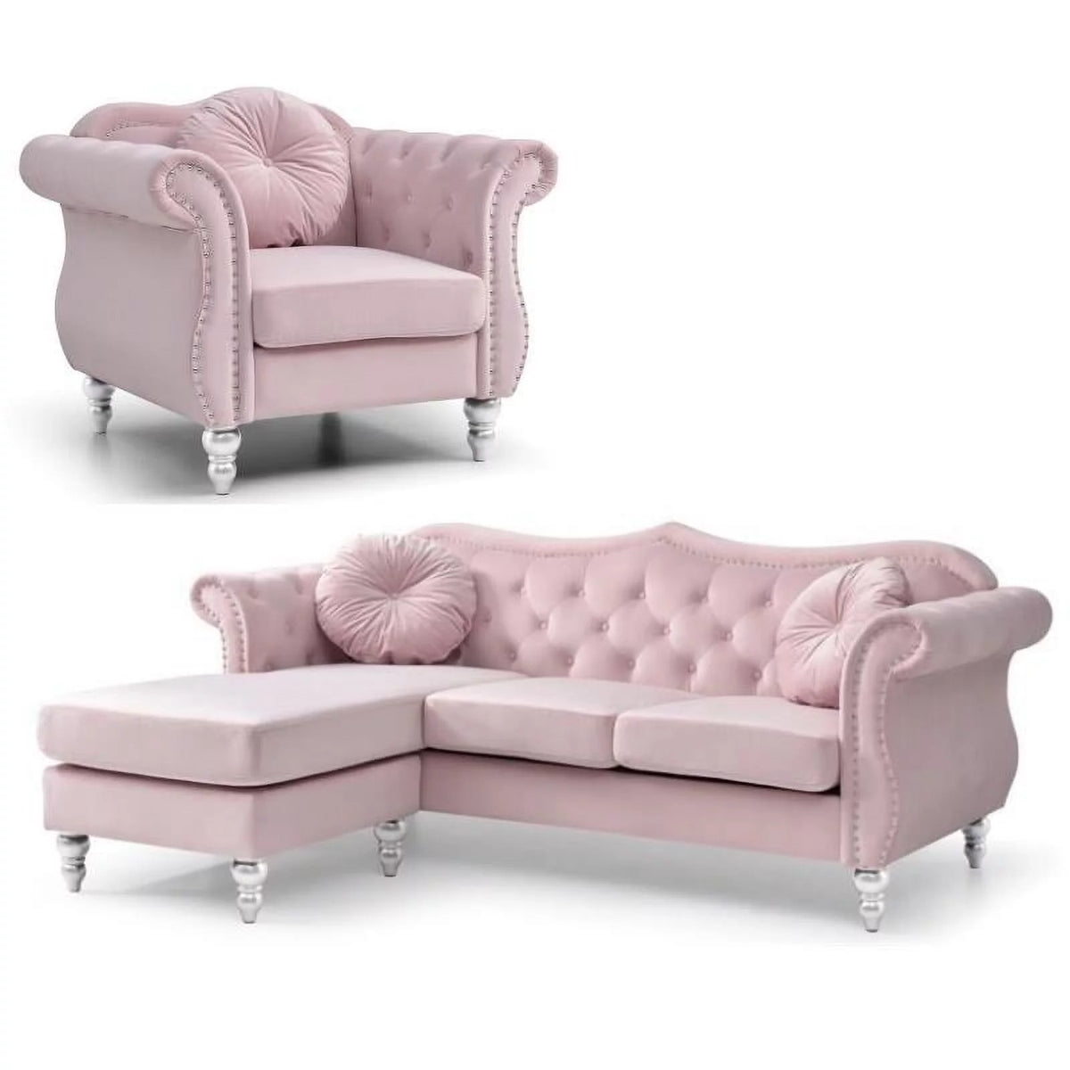 Pink Sofa Chaise and Chair E475