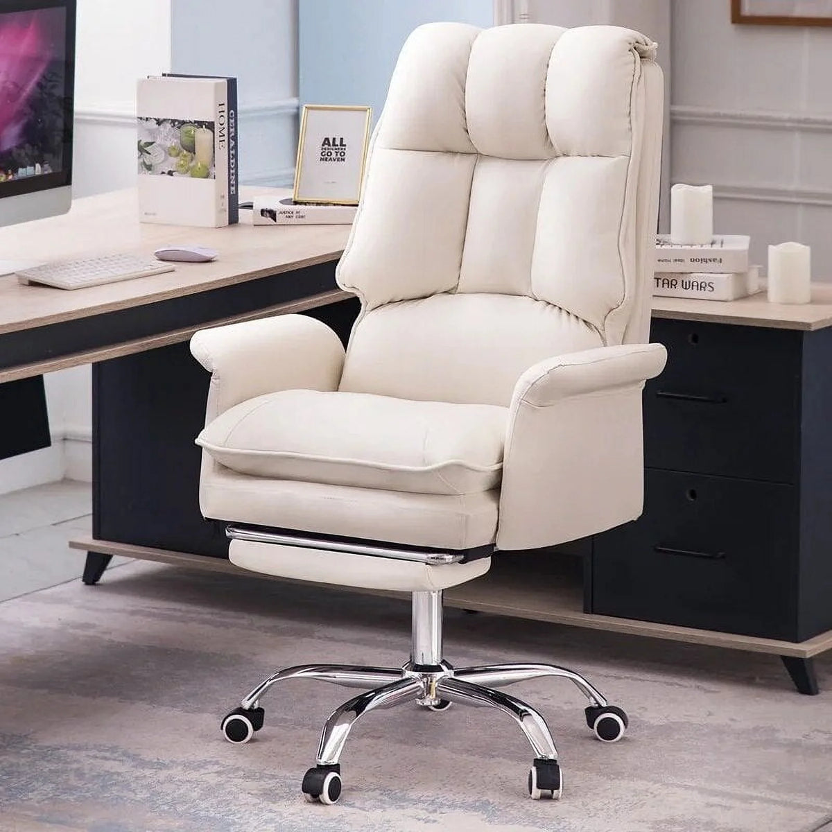 White Leather Gaming Chair L616