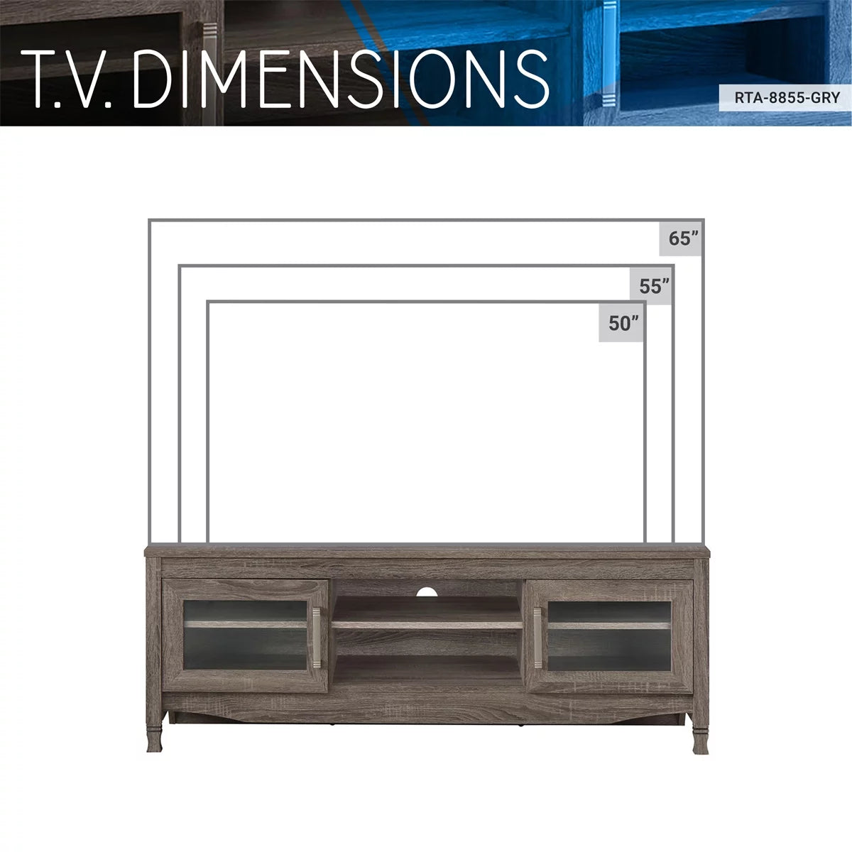 Grey Driftwood TV Stand up to 60 Inches with 2 Doors S228