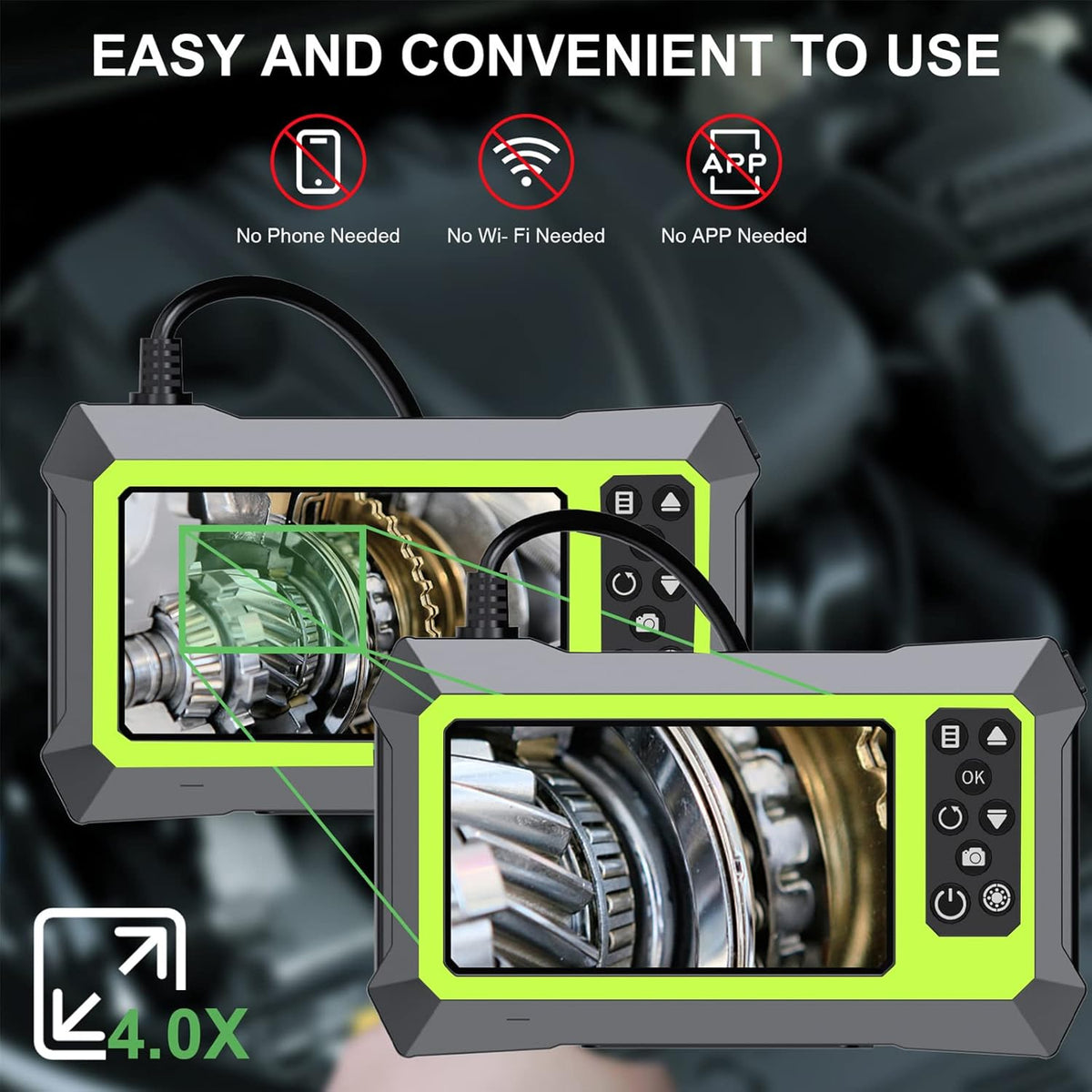 Dual Lens Video Endoscope Camera with Lights, 1080P Borescope Inspection Camera, 8 mm IP67 Waterproof, 16.5FT Semi-Rigid Cable, 32GB Card O381