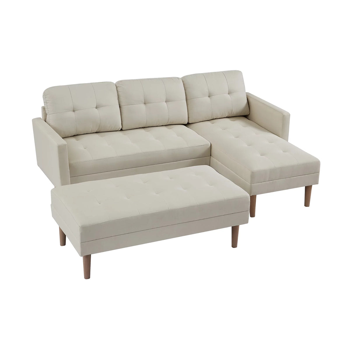 Beige L-shape Sectional Sofa Bed with Ottoman Bench C598