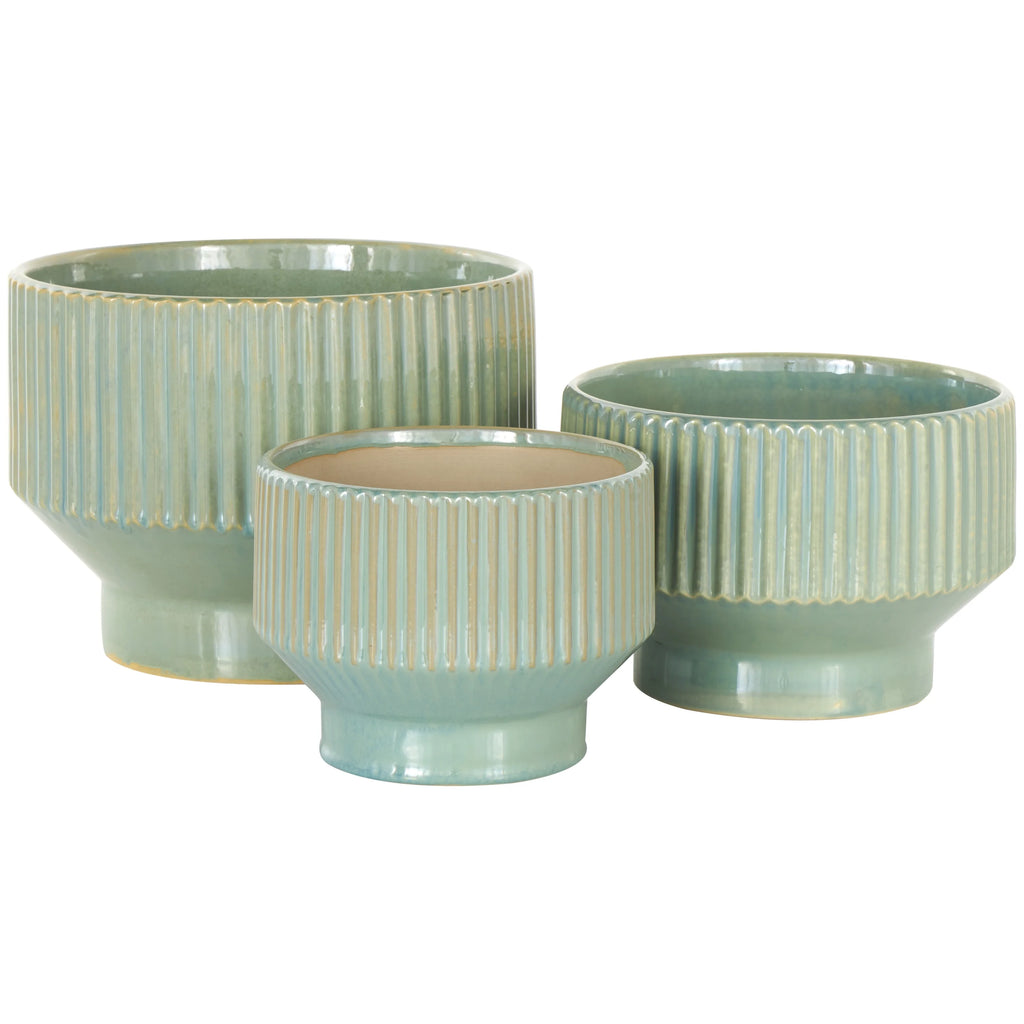 Green Ceramic Planter, 3 Count I813