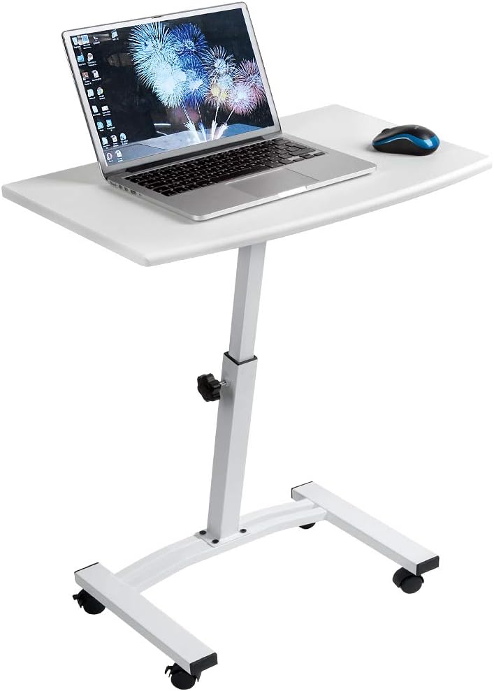 White Height Adjustable Portable Laptop Desk Cart with Wheels S9007