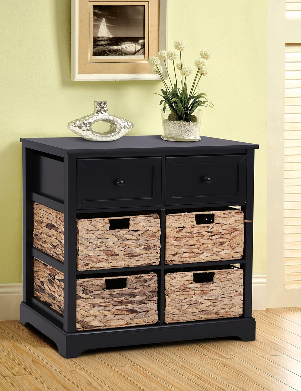 Black Storage Cabinet with 2 Drawers & 4 Removable Baskets R2934