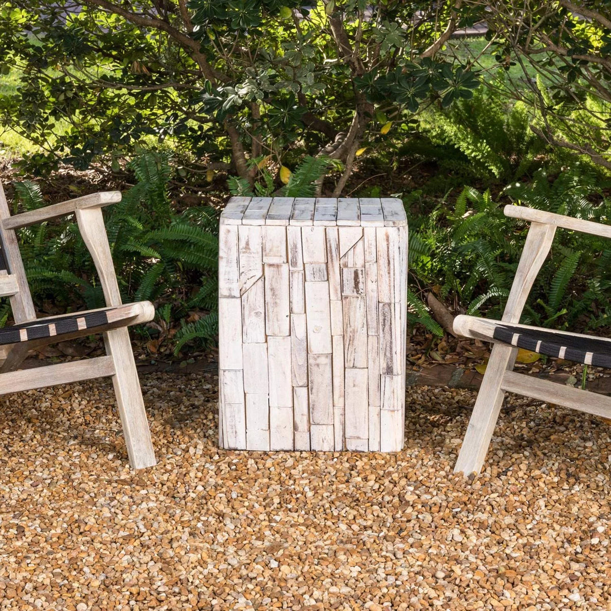 White-Washed Recycled Wood Stool End Table L4919