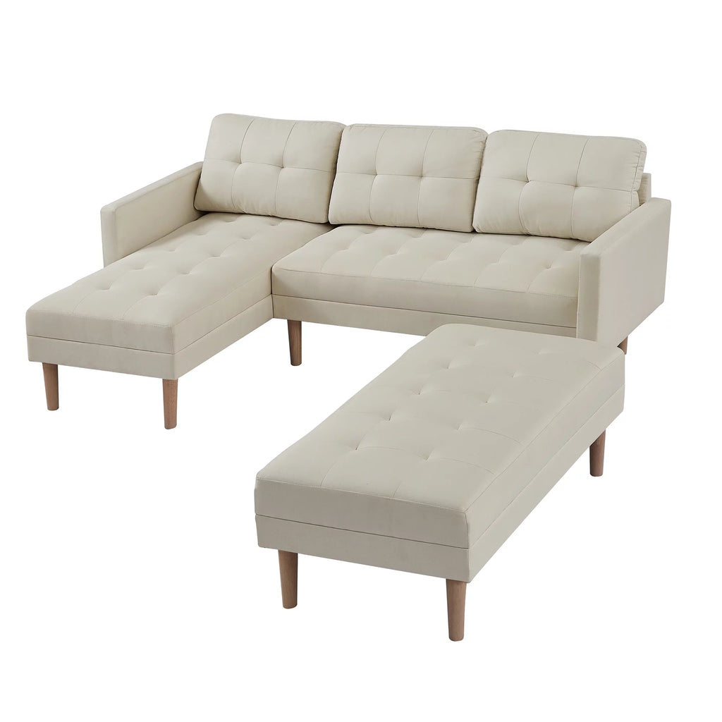 Beige L-shape Sectional Sofa Bed with Ottoman Bench C598