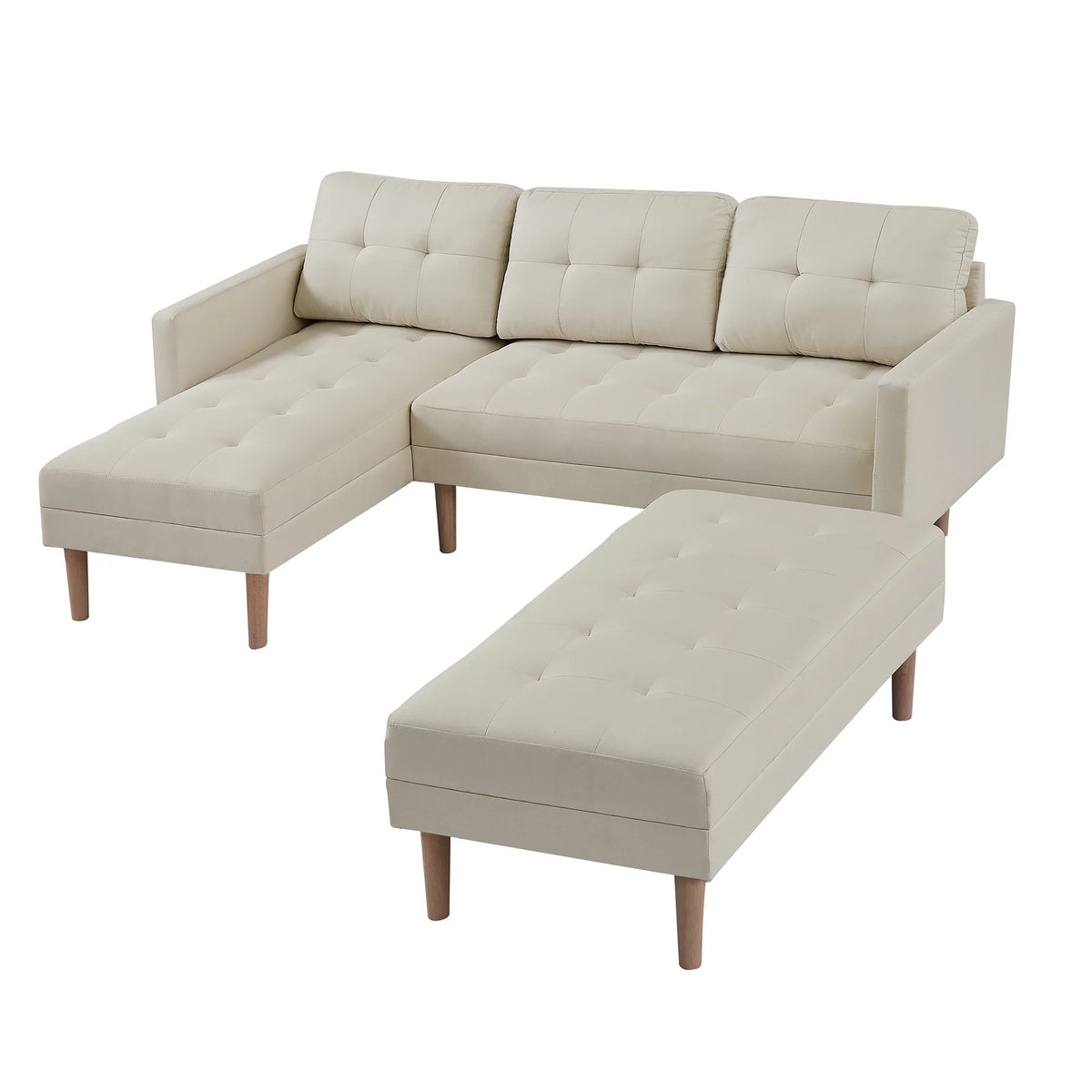 Beige L-shape Sectional Sofa Bed with Ottoman Bench C598