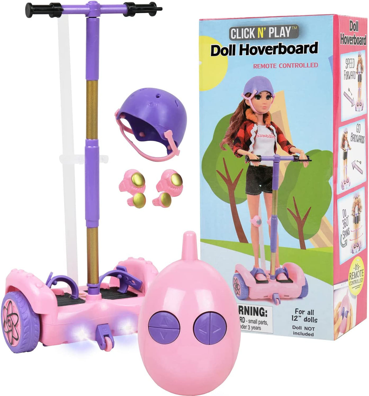 Pink Hoverboard with Helmet & Kneepad Accessories for 12" Dolls T339576