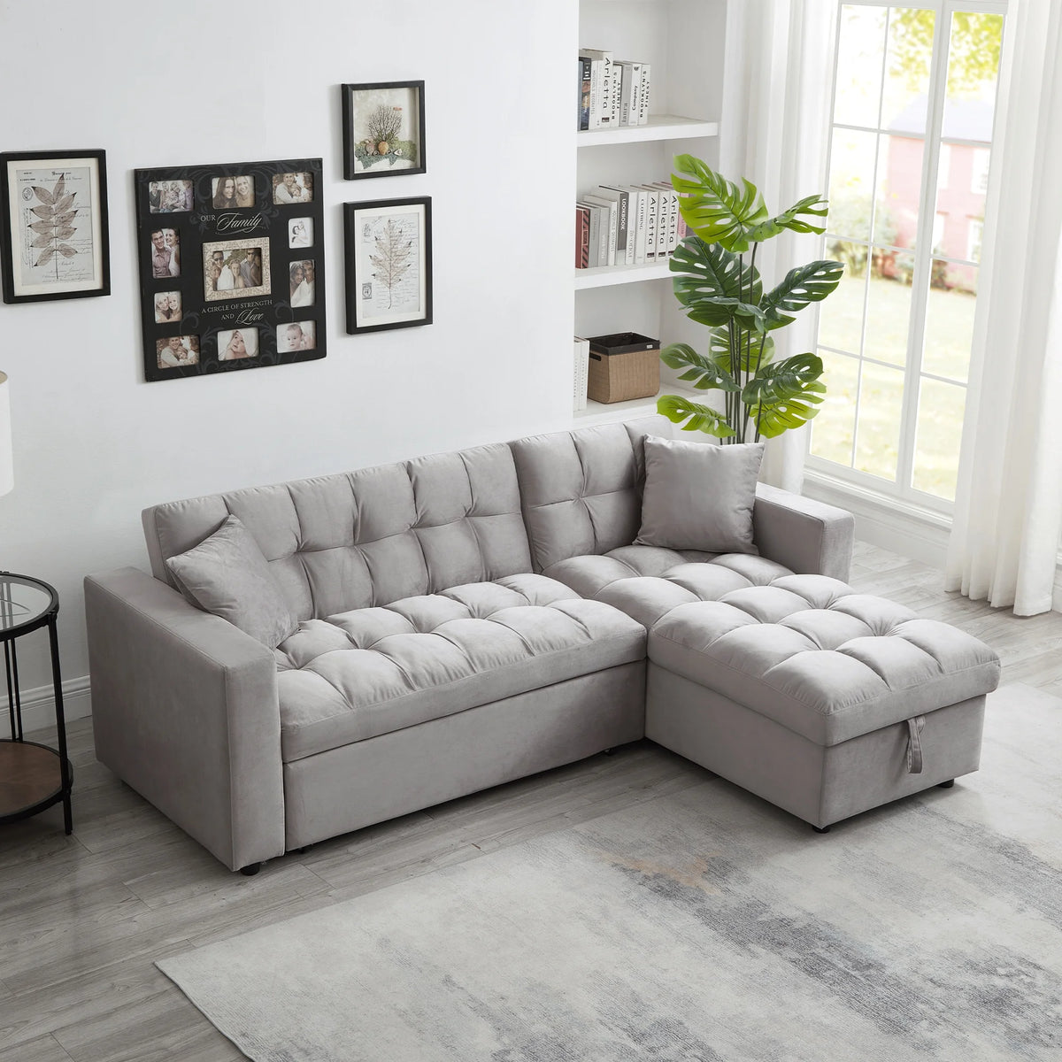 Queen Size L-Shaped Sleeper Sofa Bed with Storage Chaise J153147