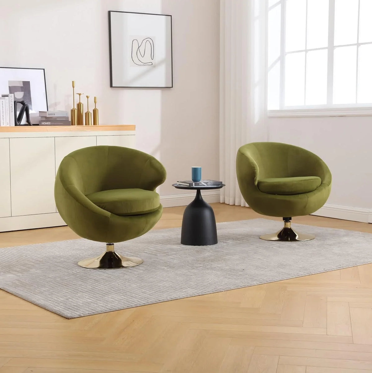 Green Velvet Swivel Barrel Chair J564