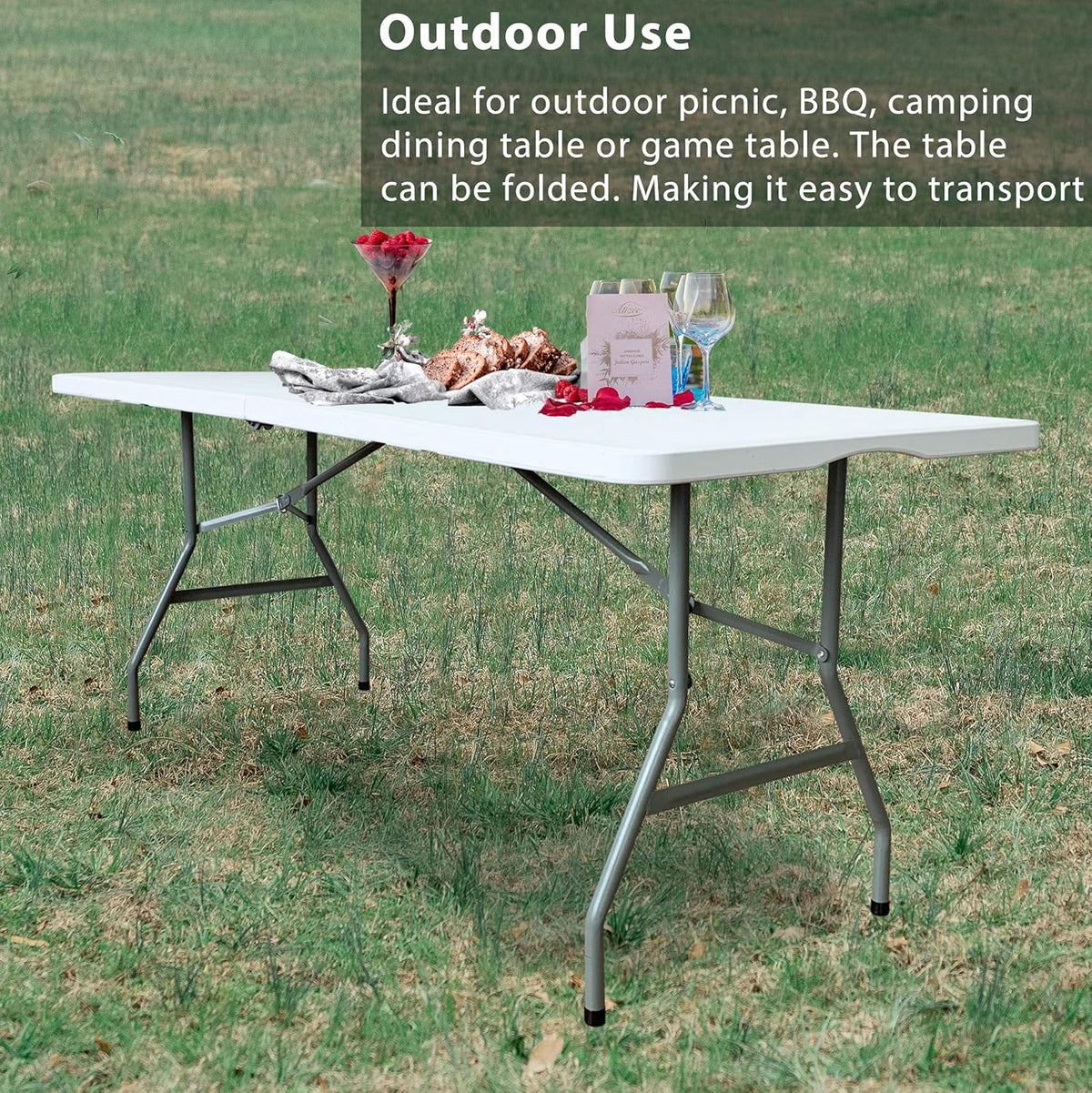 6 ft Folding Plastic Table with Handle J679619