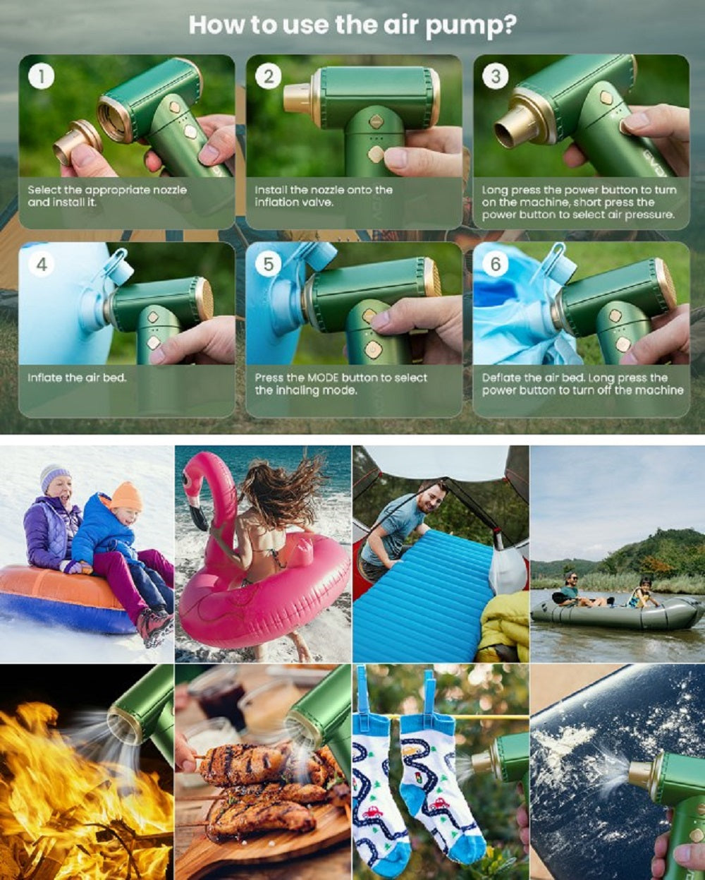 Portable Electric Air Pump with 2000mAh Battery E977