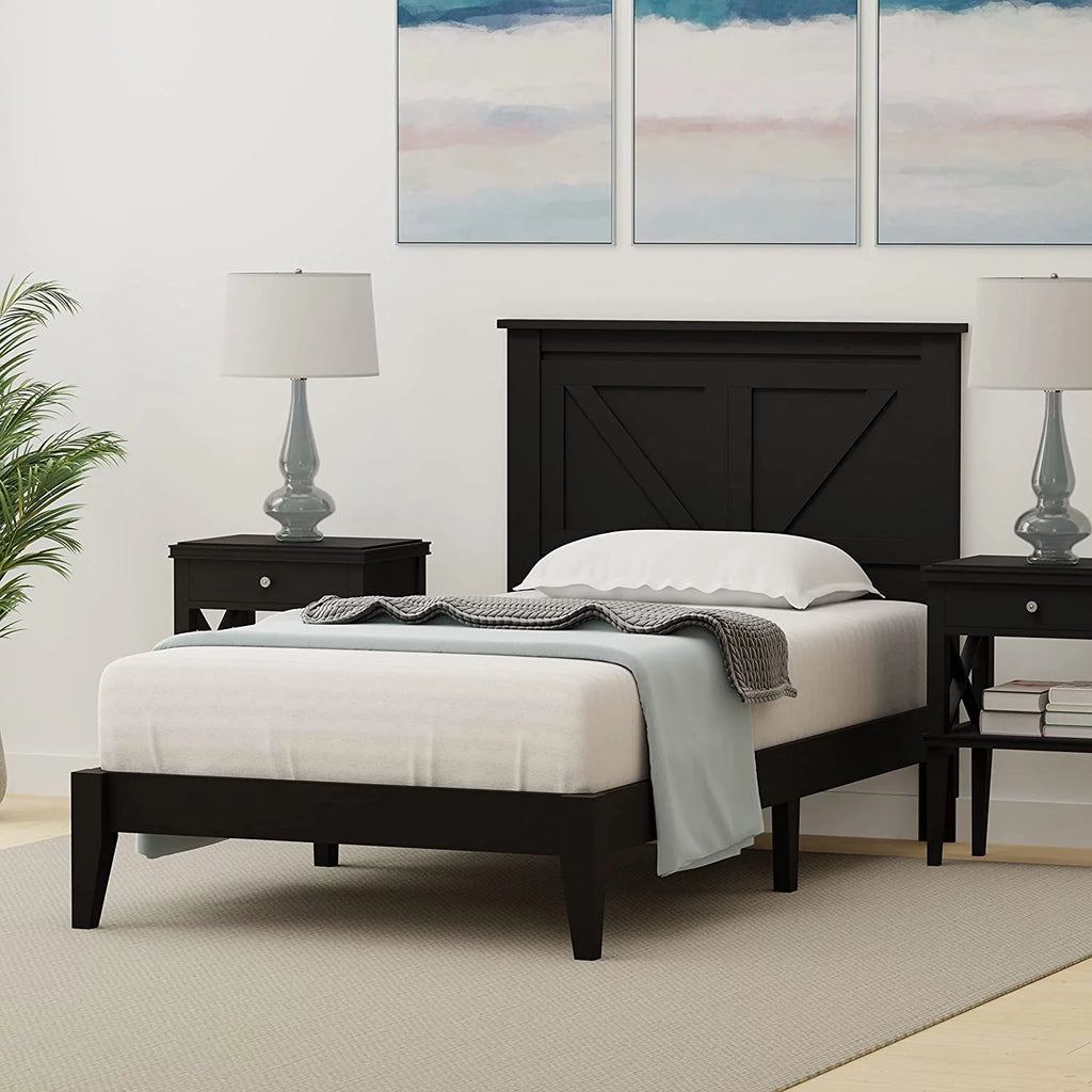 Solid Wood Platform Bed Twin Black W31587