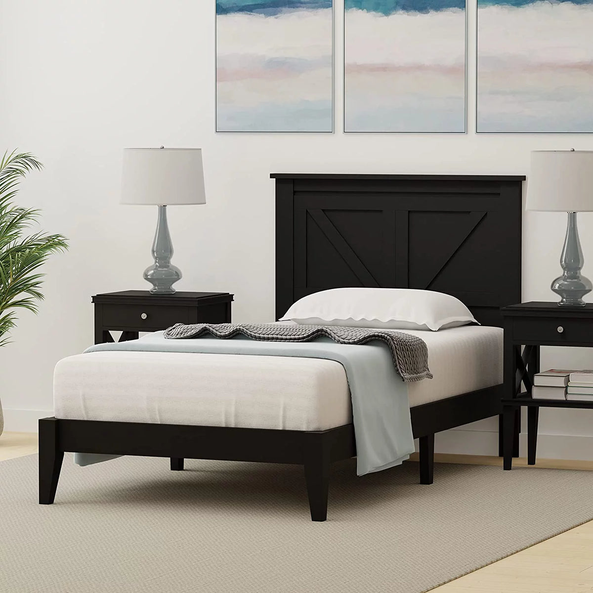 Solid Wood Platform Bed Twin Black W31587