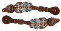 Medium Oil Leather Hand Painted Feather Spur Straps J4309