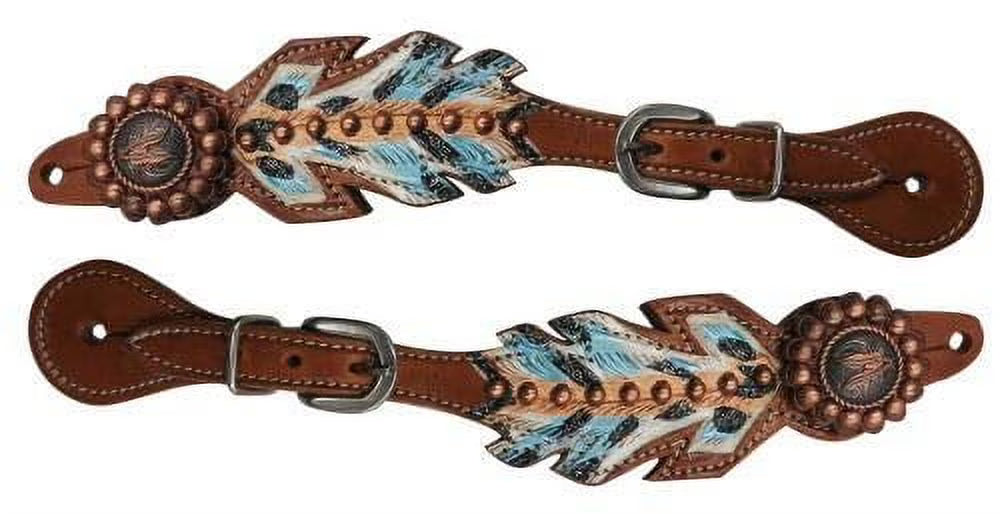 Medium Oil Leather Hand Painted Feather Spur Straps J4309