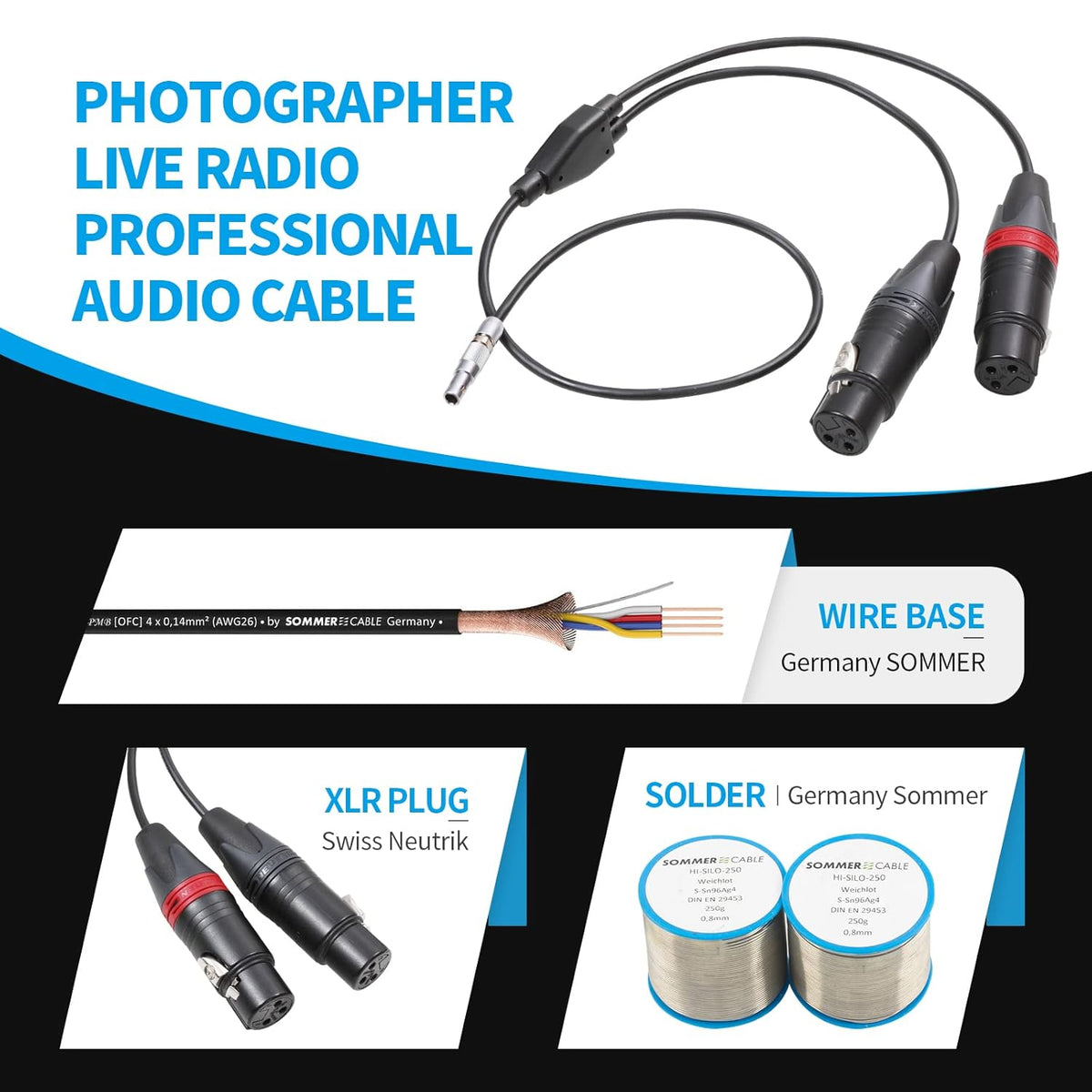 XLR 3 Pin Female to 5 Pin Male Dual Channel Audio Cable 15 inches Q764880