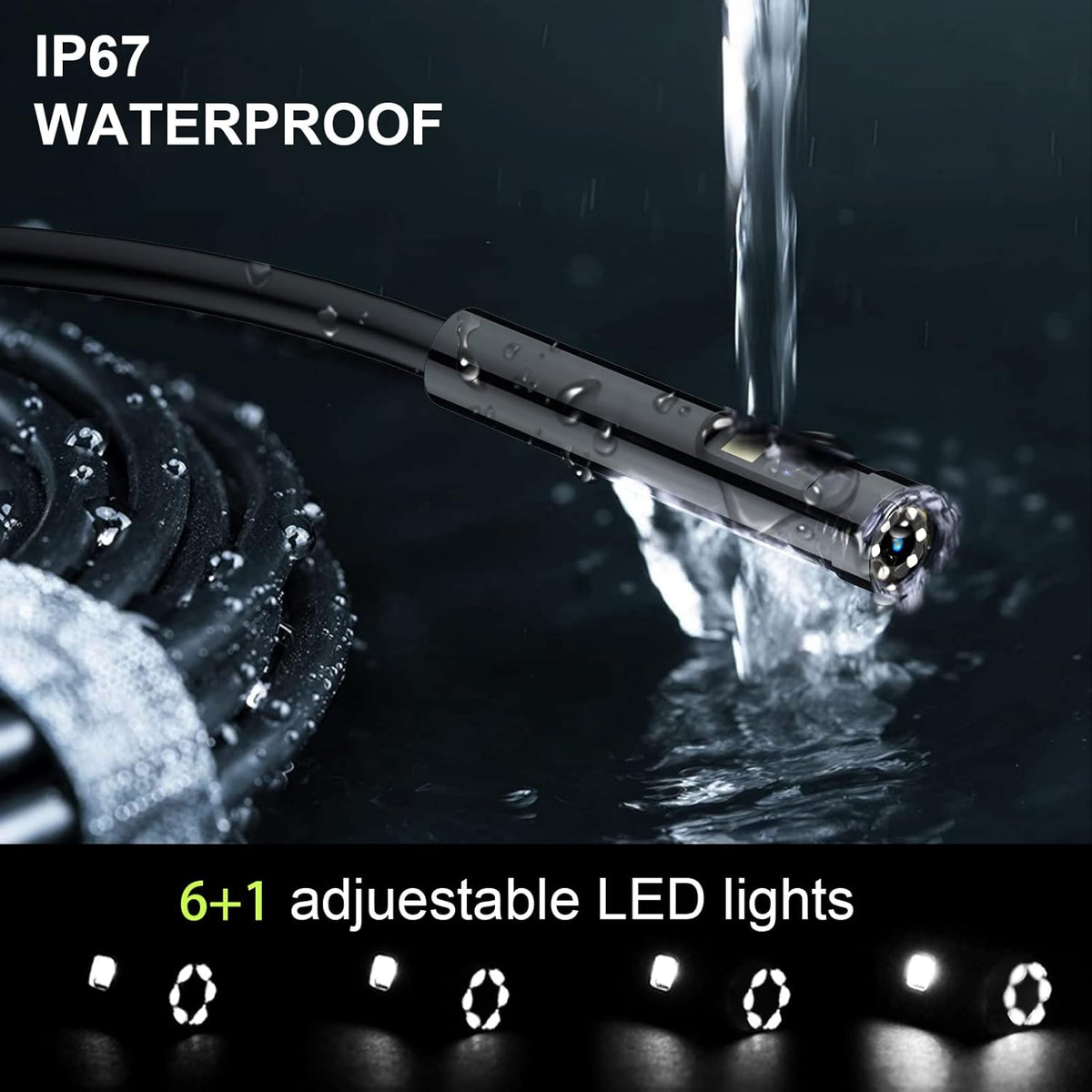 Dual Lens Video Endoscope Camera with Lights, 1080P Borescope Inspection Camera, 8 mm IP67 Waterproof, 16.5FT Semi-Rigid Cable, 32GB Card O381