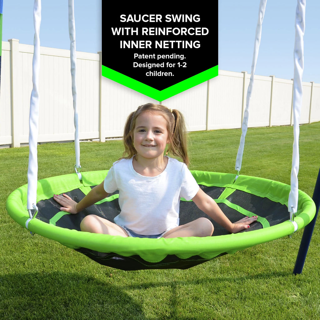 Metal Swing Set with Saucer and Slide X788760