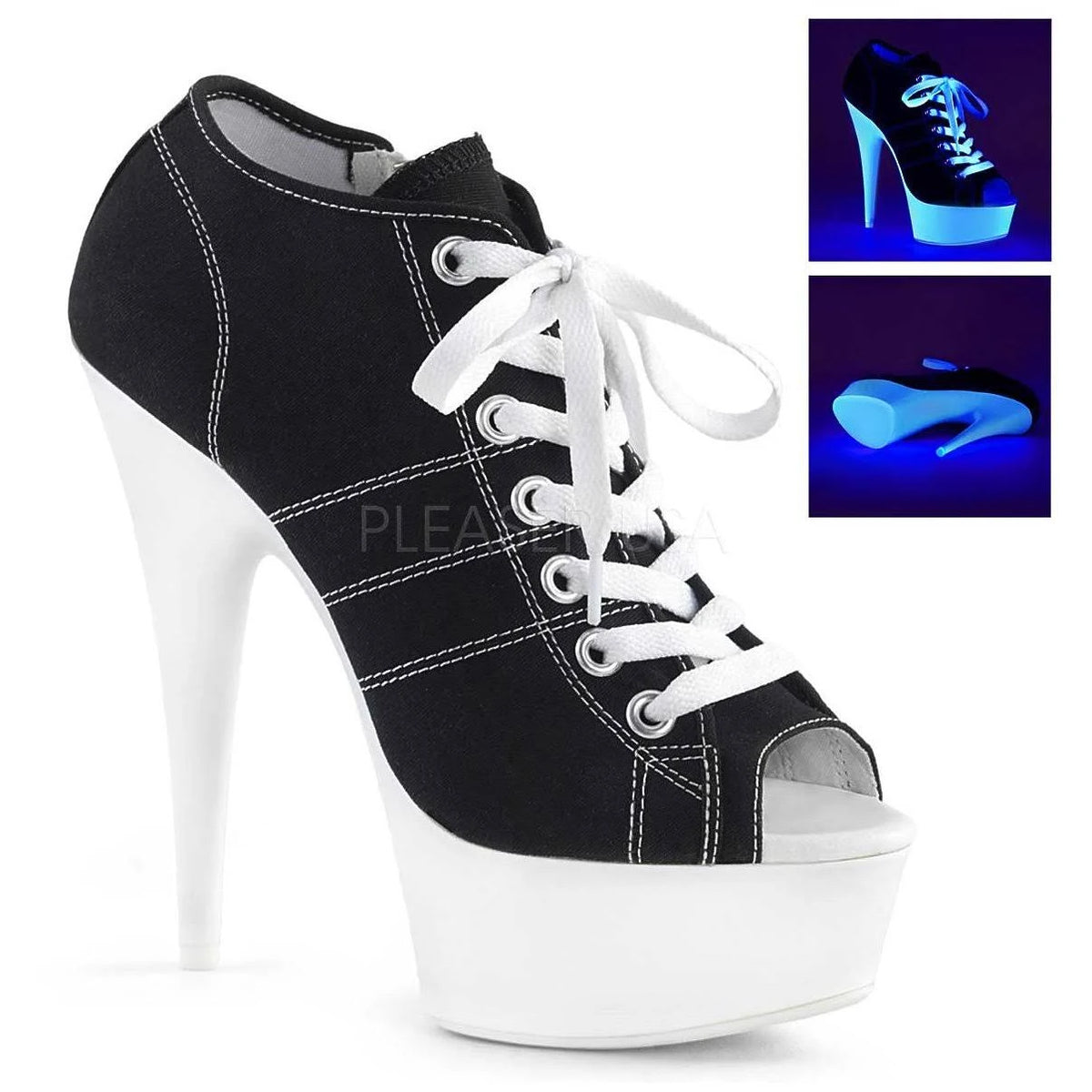 11 Black Canvas Neon White Heels X3878