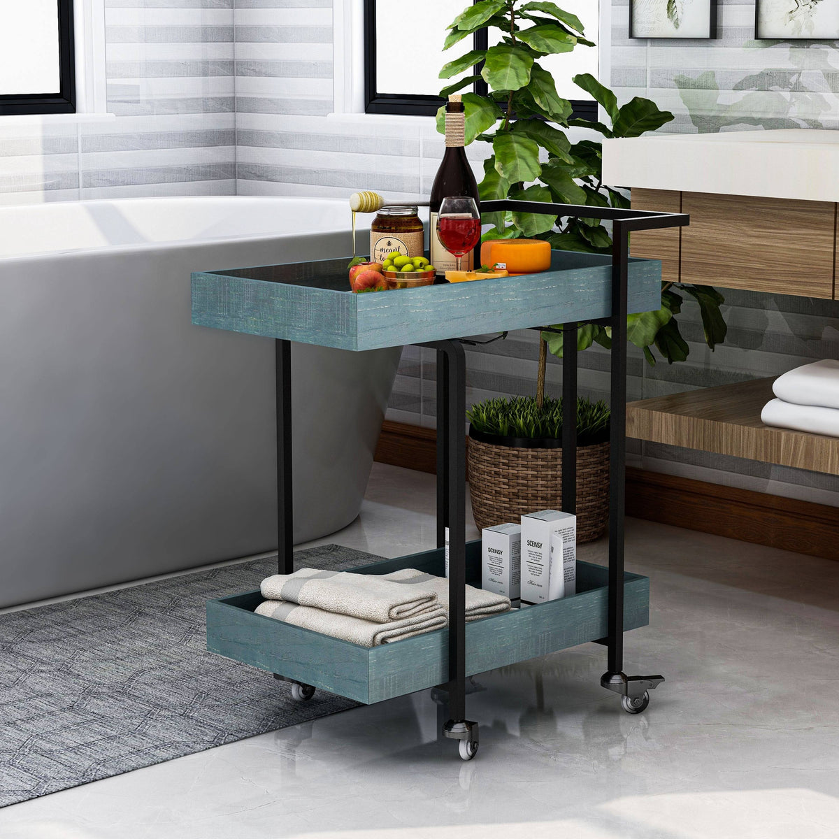 Antique White Industrial Serving Cart R9272
