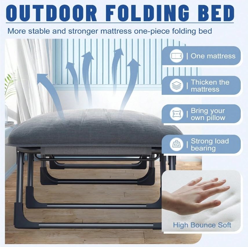 Portable Folding Camping Cot with Pillow Adjustable Backrest U308