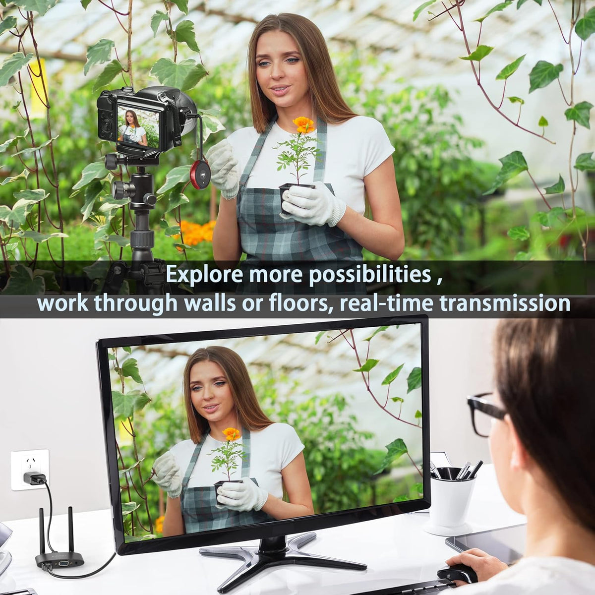 Wireless HDMI Transmitter and Receiver 165FT/50M Red, 5G Video Extender with Mini/Micro HDMI Adapter, HDMI VGA Dual Port H775217