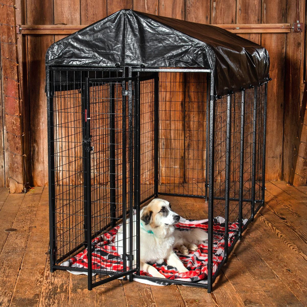8ft x 4ft x 6ft Black Outdoor Dog Kennel with Cover H8556