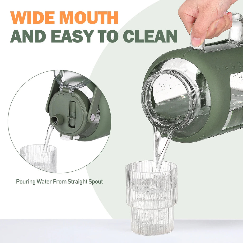 64oz Glass Water Bottle with Straw and Handle X82621