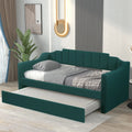 Green Fabric Upholstered Wooden Daybed with Trundle P2905