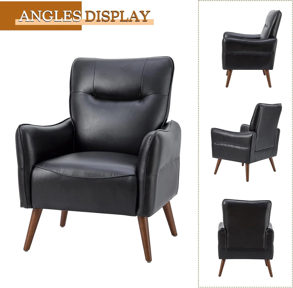 Black Faux Leather Armchairs Set Of 2 With Wooden Legs I39875