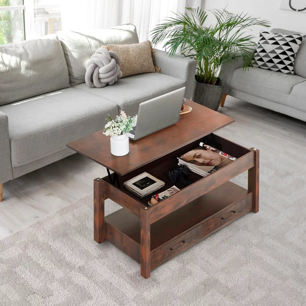 Lift Top Coffee Table with Hidden Compartment and 2 Storage Shelves G326772