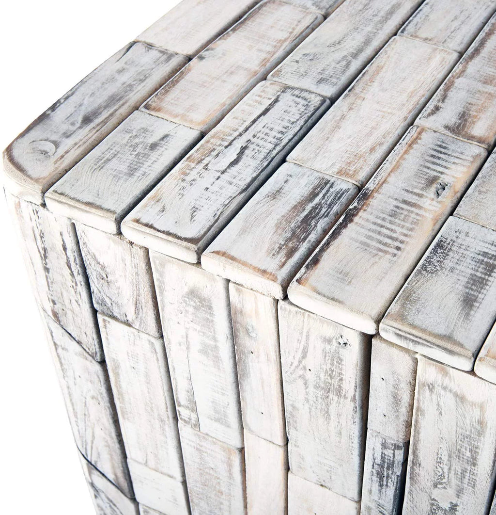 White-Washed Recycled Wood Stool End Table L4919
