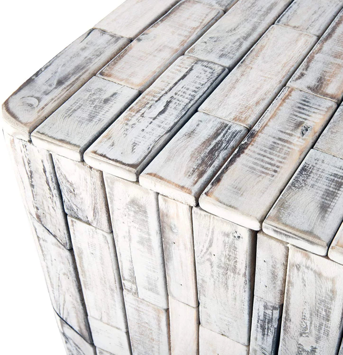 White-Washed Recycled Wood Stool End Table L4919