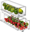 Clear Stackable Pull Out Refrigerator Organizer Bins (2 Pack | Small Wide) I545