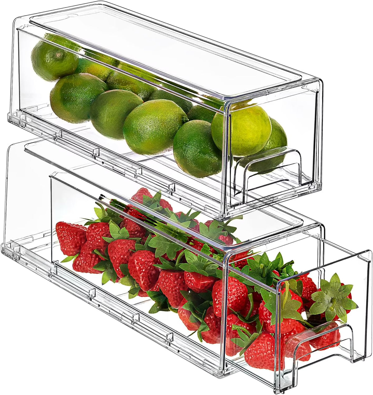 Clear Stackable Pull Out Refrigerator Organizer Bins (2 Pack | Small Wide) I545