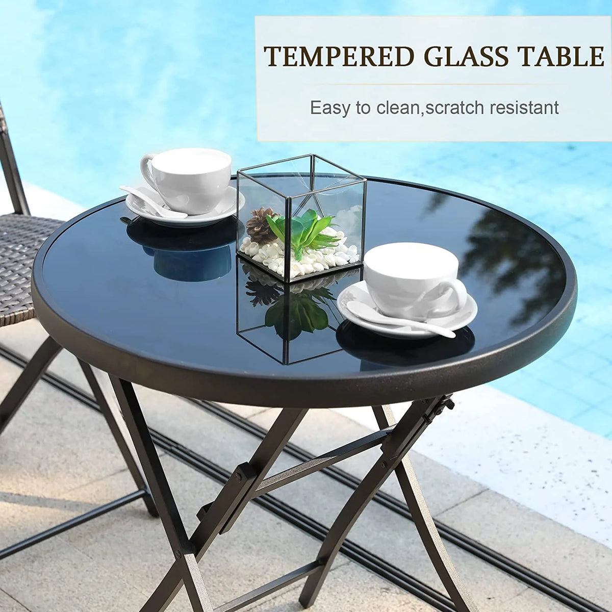 3 Pieces Wicker Patio Bistro Set with Folding Round Table and Chairs U798297