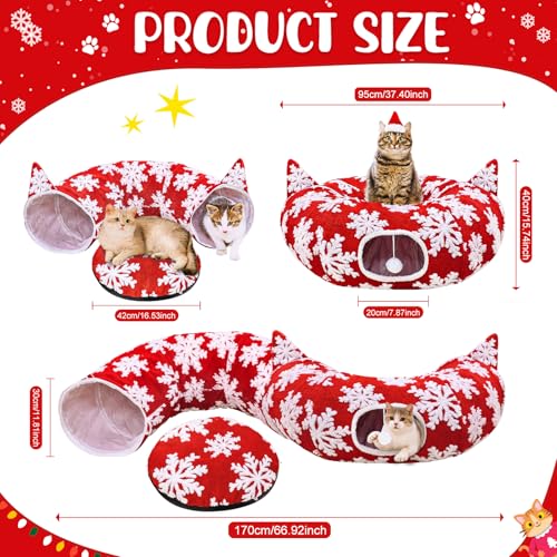 Red Snowflake Cat Tunnel with Washable Mat & 11Pcs Cat Toys V44854