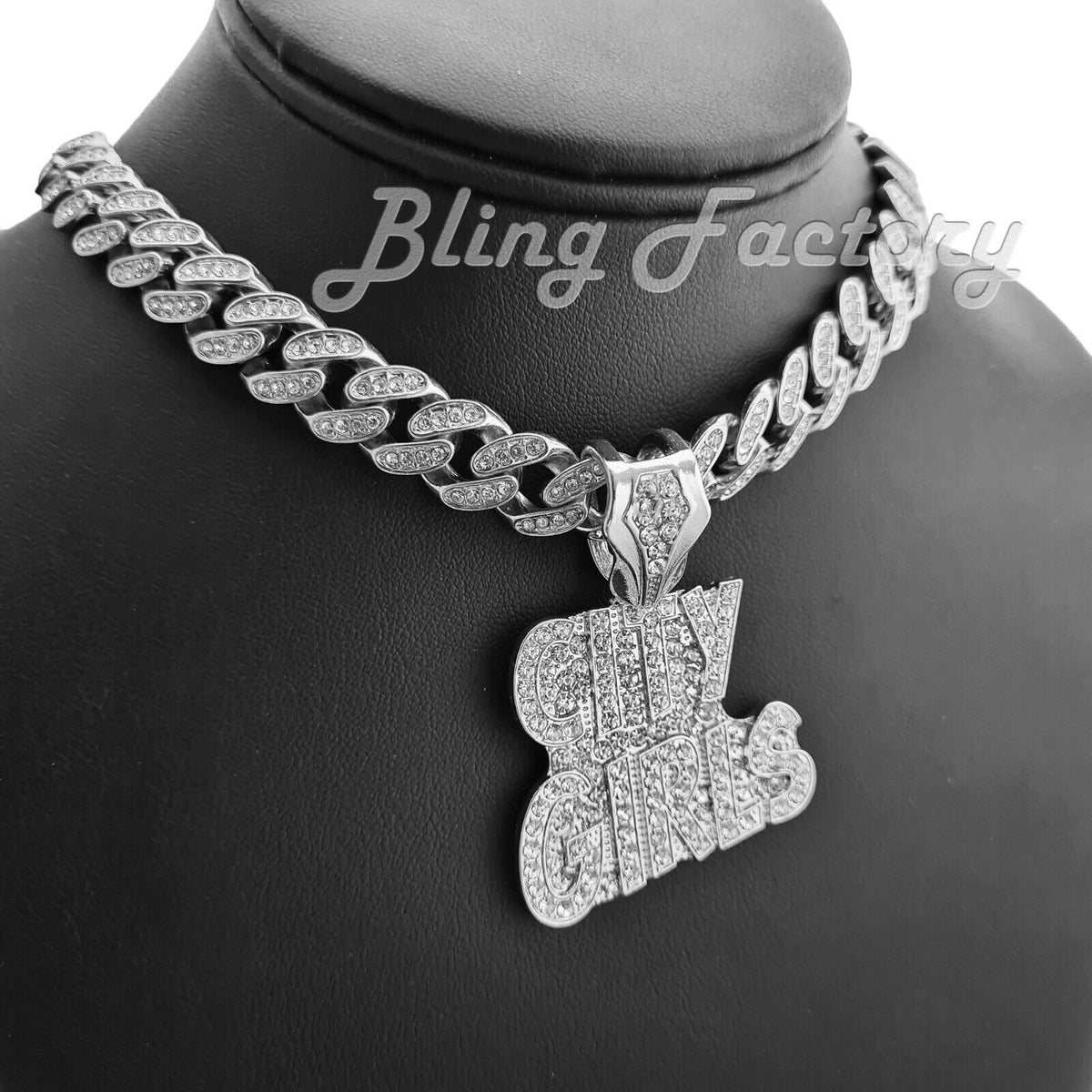 Pendant & 16" ~ 24" Full Iced Cuban Chain Necklace F27004