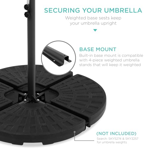 10ft Solar LED Offset Hanging Patio Umbrella with Easy Tilt Adjustment, Polyester Shade, 8 Ribs - Black U544